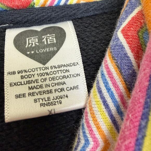 Harajuku Lovers Hoodie Womens XL Black Cut Off Short Sleeve Graphic Double Sided - Picture 12 of 12